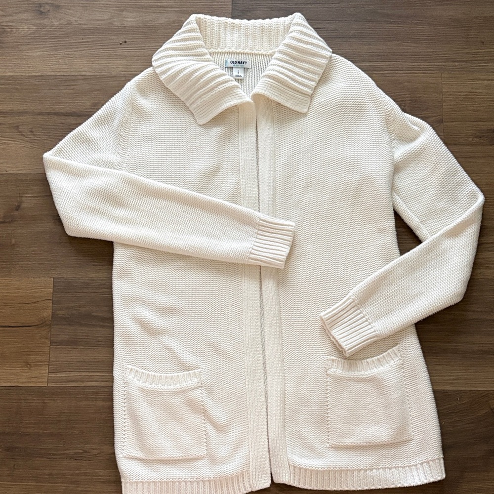 Old Navy Women's Cream Zip-Front Cardigan Sweater